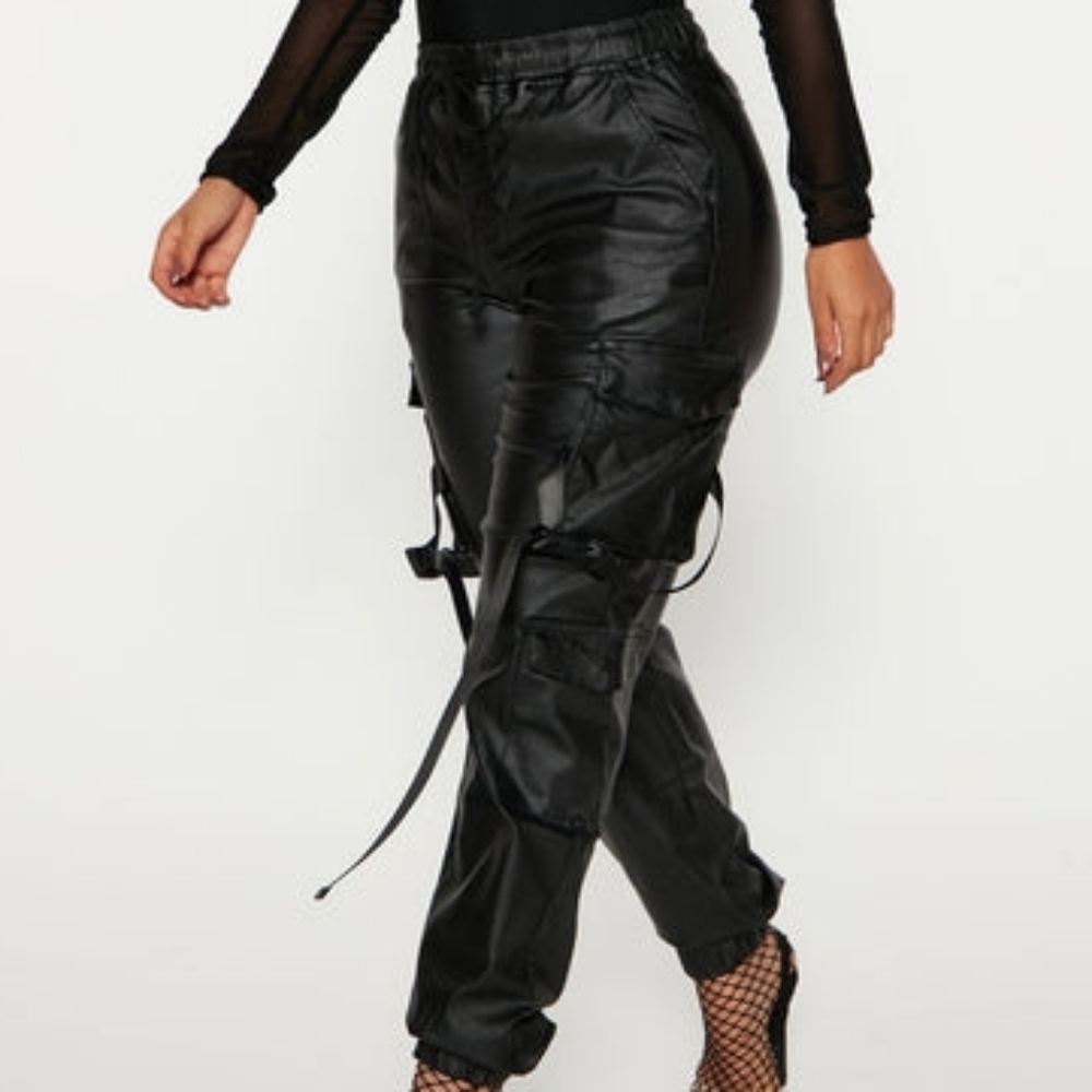 Faux Leather Cargo Joggers (M)